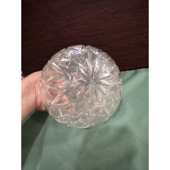 Vintage Bohemian Crystal Clear Cut Glass Round Centerpiece Bud Vase 6x6” - Picture 6 of 6